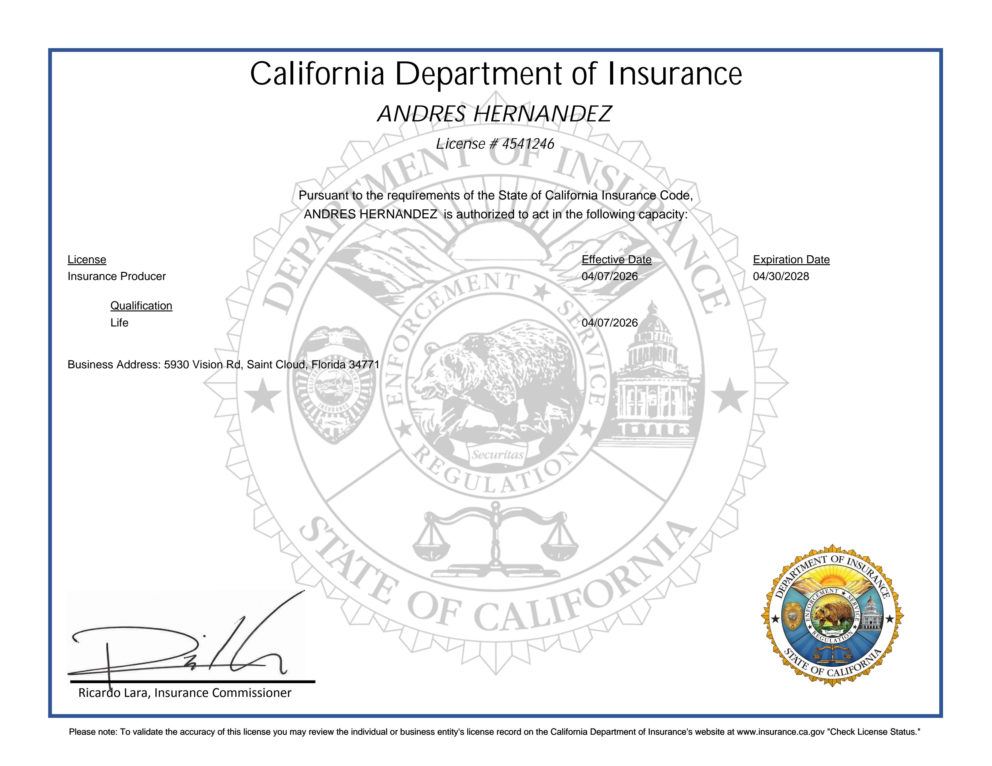 Licencia de seguros - California