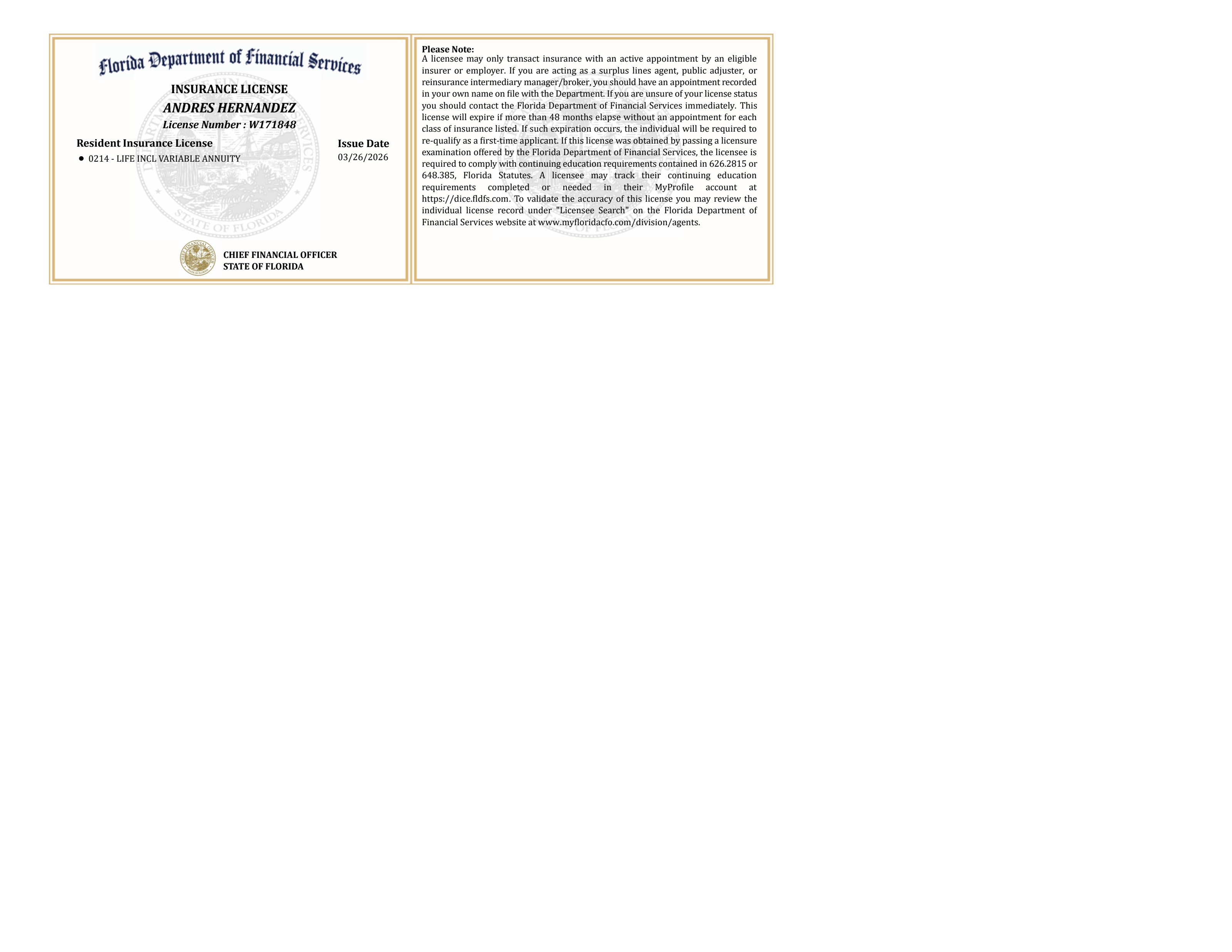 Licencia de seguros - Florida