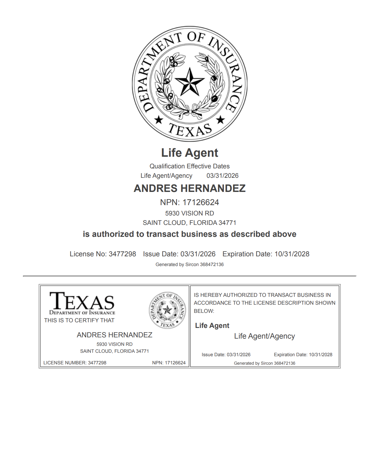 Licencia de seguros - Texas